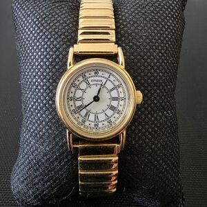VTG Citizen 3220 S04573 Gold Tone Roman Numerals 21mm Women's Watch Japan Works